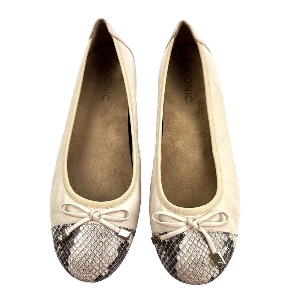 Vionic Minna Flats (Size 8) Snakeskin Cap Toe Slip On Shoes Comfort Arch Support